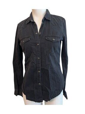 Ladies XS Slim Fit Black Snap Shirt Chambray Long Sleeve American Eagle